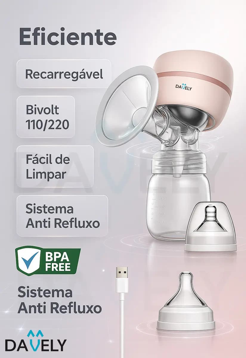 Bomba Tira Leite Materno Elétrica Portátil + Mamadeira Extratora Amamentação Sem BPA Coletor Sugador Bombinha Peito 3 Modos 9 Níveis de Sucção Recarregável Sile — imagem 4