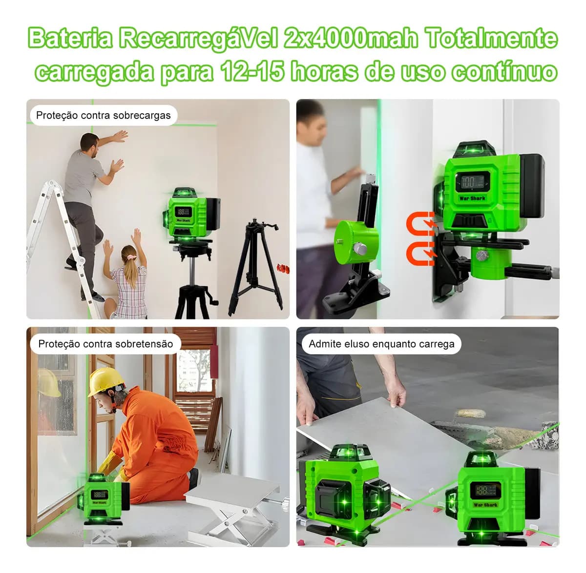 Nível Laser Verde 16 Linhas War Shark 2 Bateria+1.2m Tripé — imagem 6