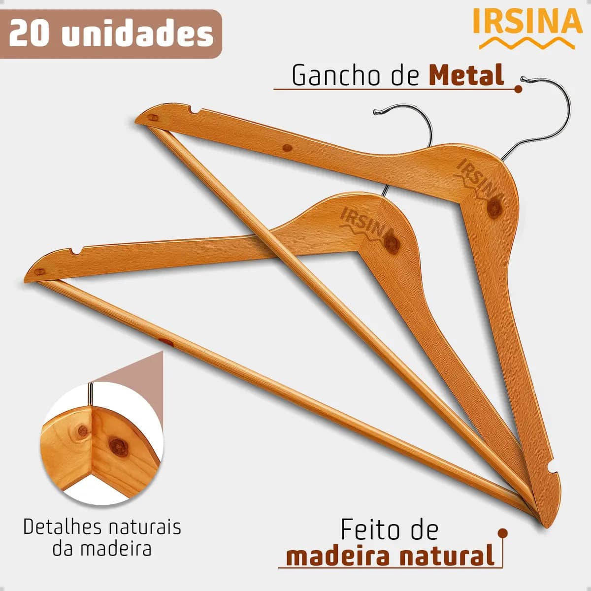 Kit Cabide Madeira Mafim Antiderrapante para Roupa Adulto Reforçado Irsina — imagem 4