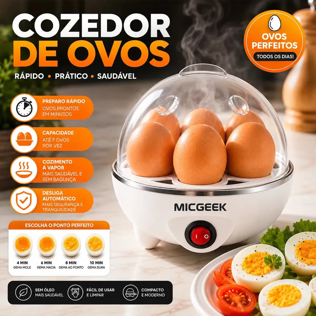 Cozedor De Ovos Automático Panela A Vapor Elétrica Legumes Elétrica Portátil Prático Rápido 7 Ovos Em 5min Micgeek — imagem 2