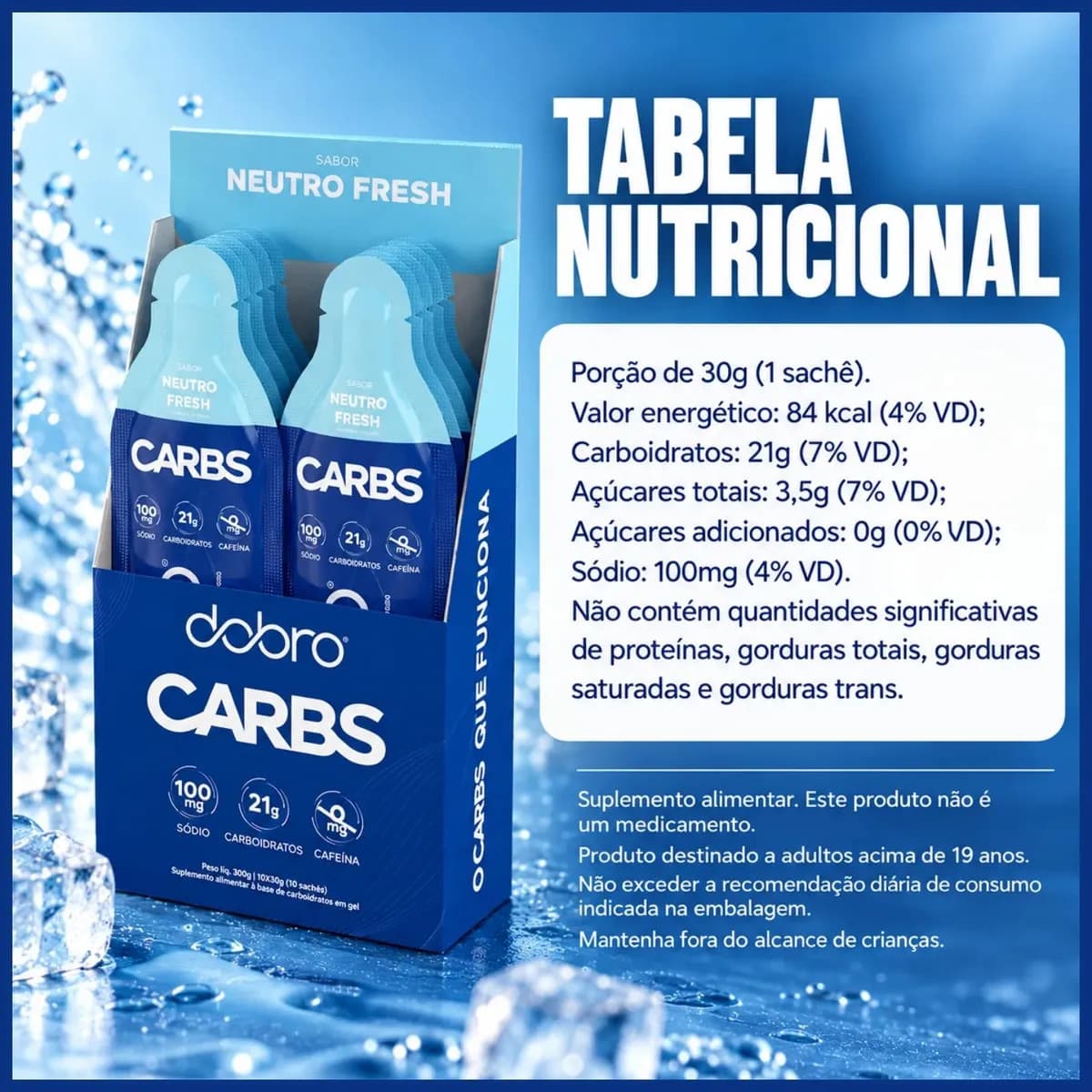 Suplemento em gel Dobro CARBS Carboidratos sabor neutro Sem Cafeína 10x30g — imagem 2
