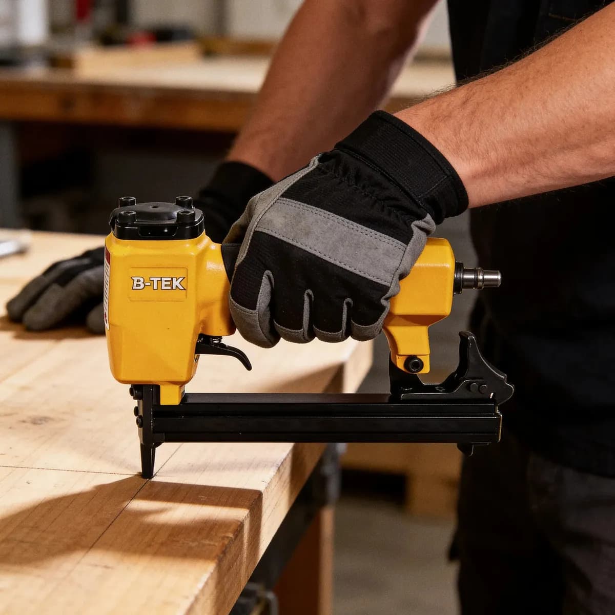 Grampeador Pinador Pneumático 2 em 1 B-TEK DZ-76 Grampo 80/16 e Pino 18GA de 6 a 16mm Tapeceiro Pregar Sofá Estofado Madeira MDF Rodapé Pistola de Pregos Ar Com — imagem 2