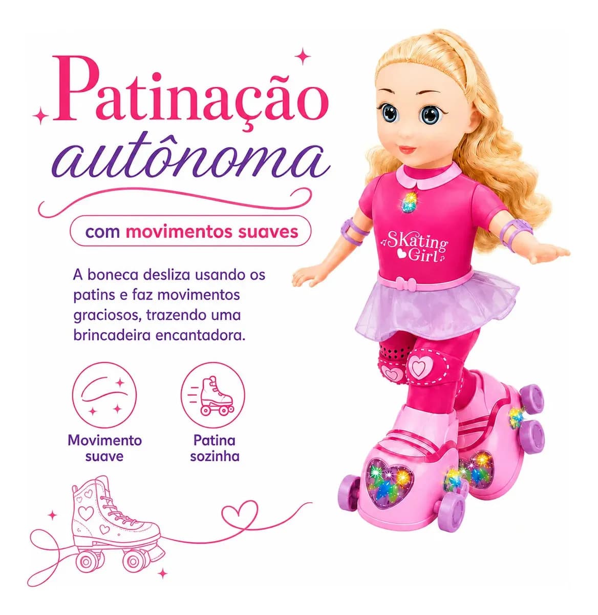 Boneca Patinadora Robô Luz Led Anda Canta Dança Skating Girl Patins Luzes Brinquedo Criança Infantil Menina Kizumba — imagem 6