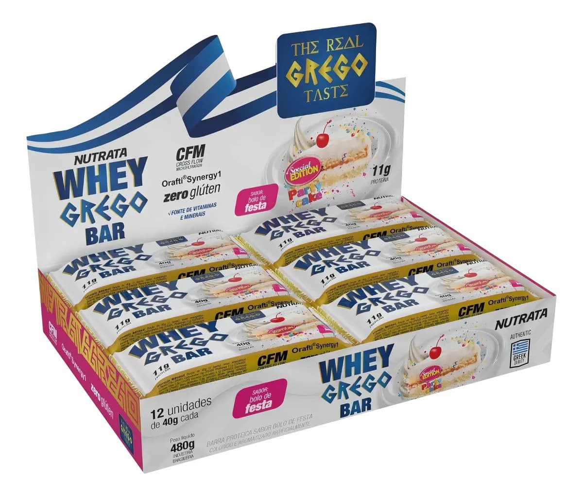 Whey Grego Bar (caixa 12 Unidades) - Nutrata Barra Proteina Sabor Bolo de festa — imagem 2