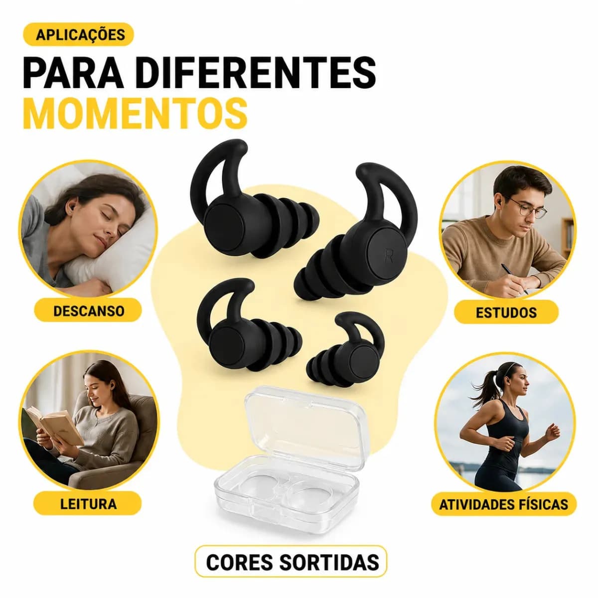 Kit 2 Pares Protetor Auricular Protetor de Ouvido Tampão Silicone Para Dormir Natação Ronco Estudar Trabalhar Viajar Lavável Reutilizável com Estojo BRY Macio A — imagem 4