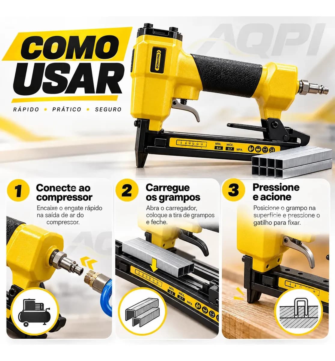 Grampeador Pneumático Profissional com 5000 Grampos 22mm Tipo 80/71 para Tapeçaria Marcenaria Estofados Madeira Móveis Uso com Compressor de Ar Compatível Gramp — imagem 6