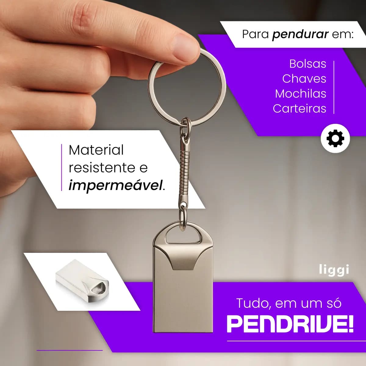 Pen Drive 16gb Mini Usb 2.0 Chaveiro Metalico Resistente Alt Prateado — imagem 2