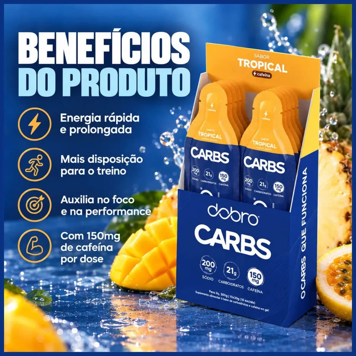 Dobro Carbs Gel Com Cafeína Sabores 30g (10 Sachês) Sabor Tropical — imagem 4