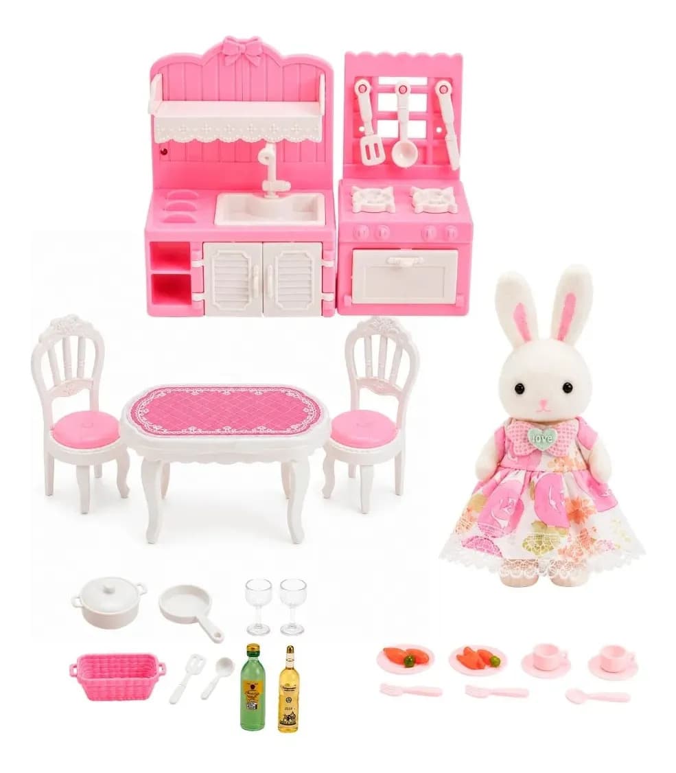 Casinha Boneca Coelho Brinquedo Infantil Mini Cenários Móveis Acessórios Coleção HopJoy Maxi Toys - Mini Cozinha — imagem 2