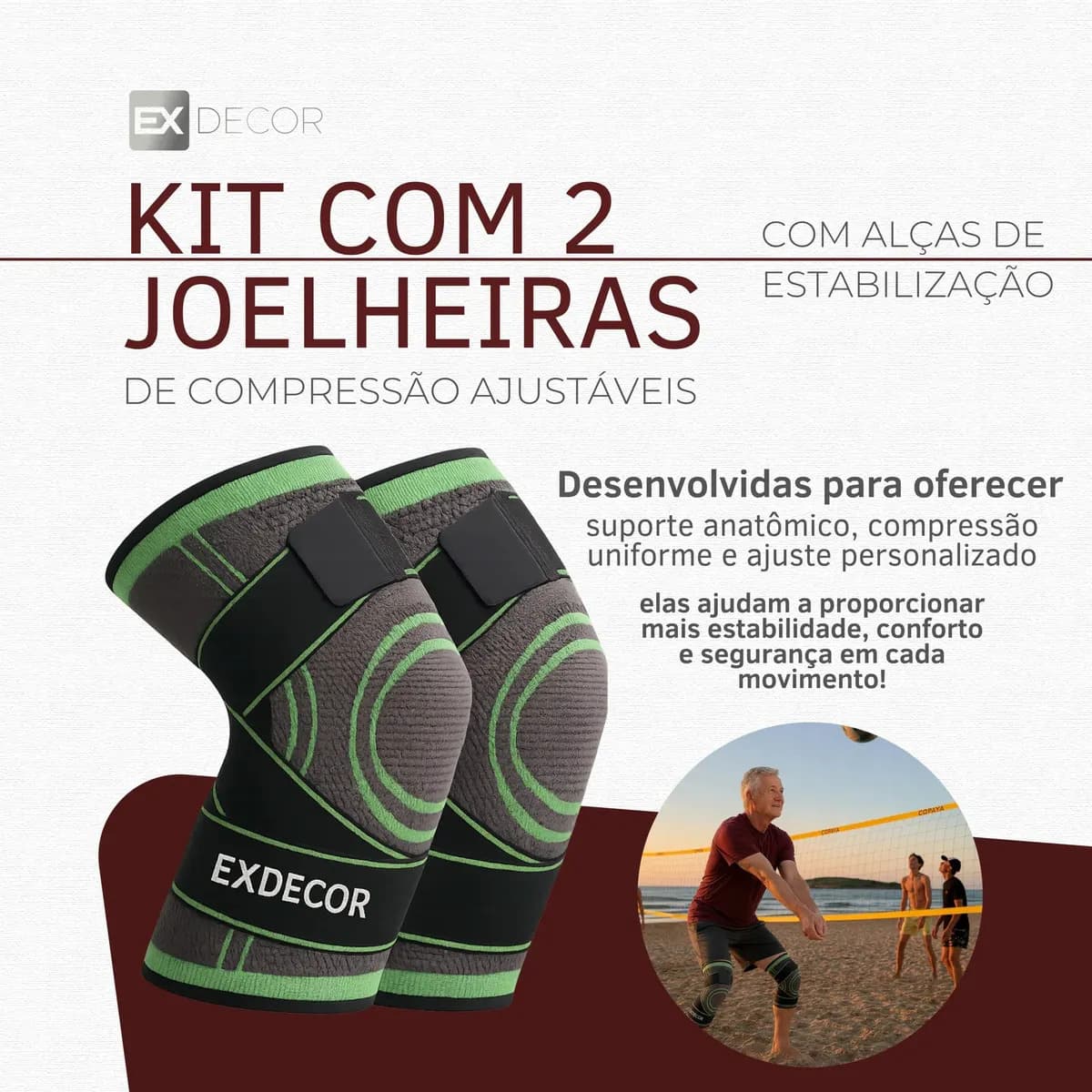 Par Joelheira Compressão Tensor Alívio Estabiliza Dores Joelho Lesão Ligamento Crossfit Ortopedica Meia Articulada Perna Marca Ex Decor — imagem 3