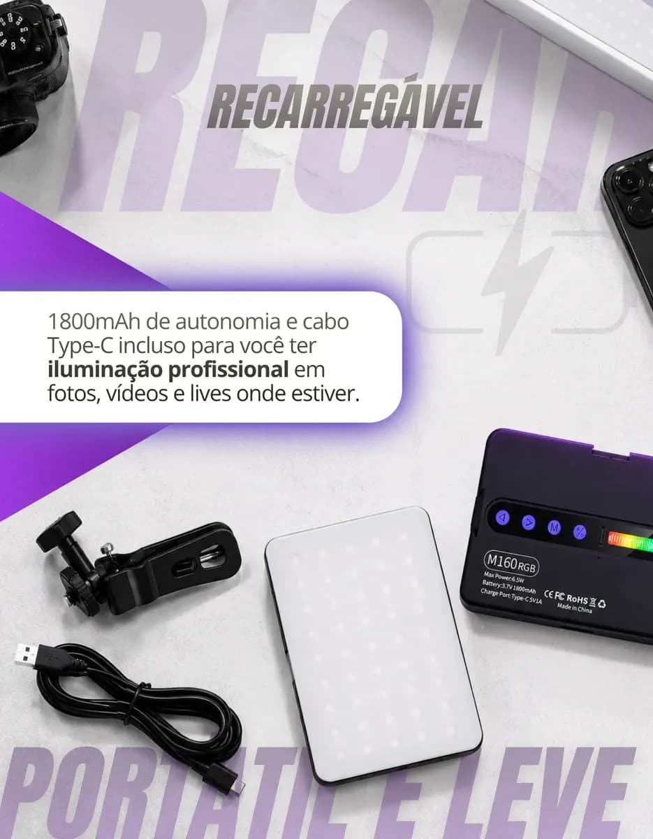 Luz De Preenchimento Led Rgb Para Foto Vídeo Recarregável Iluminador Portátil Retangular Ring Light — imagem 5