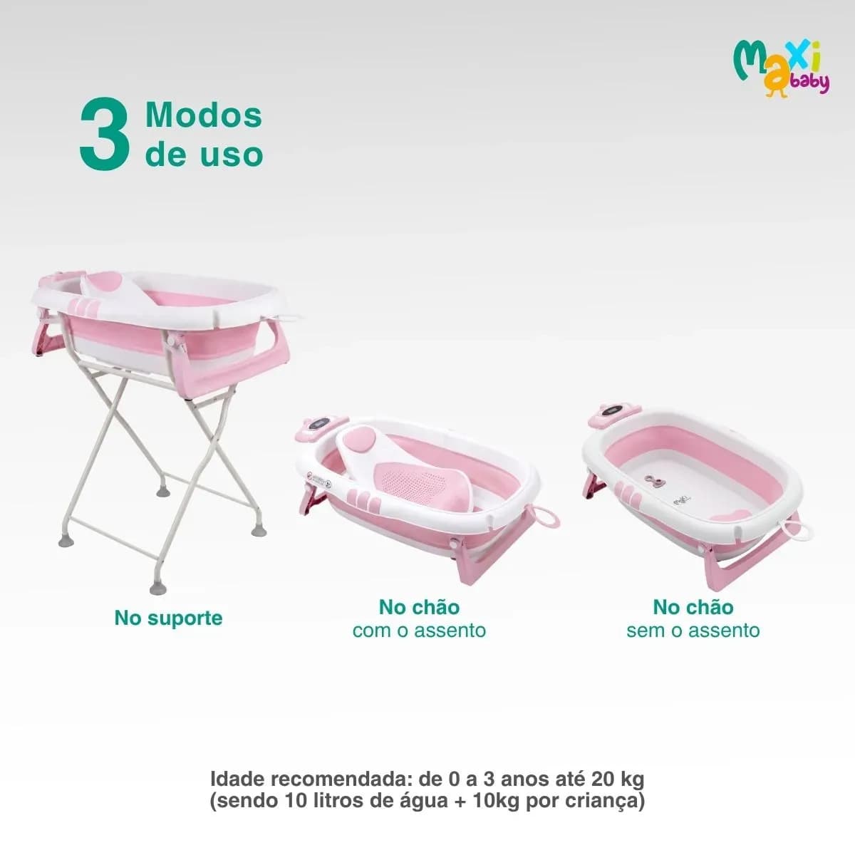 Banheira Bebê Dobrável Com Suporte Redutor Assento E Termômetro Embutido Até 20kg Melon Maxi Baby - Rosa — imagem 3