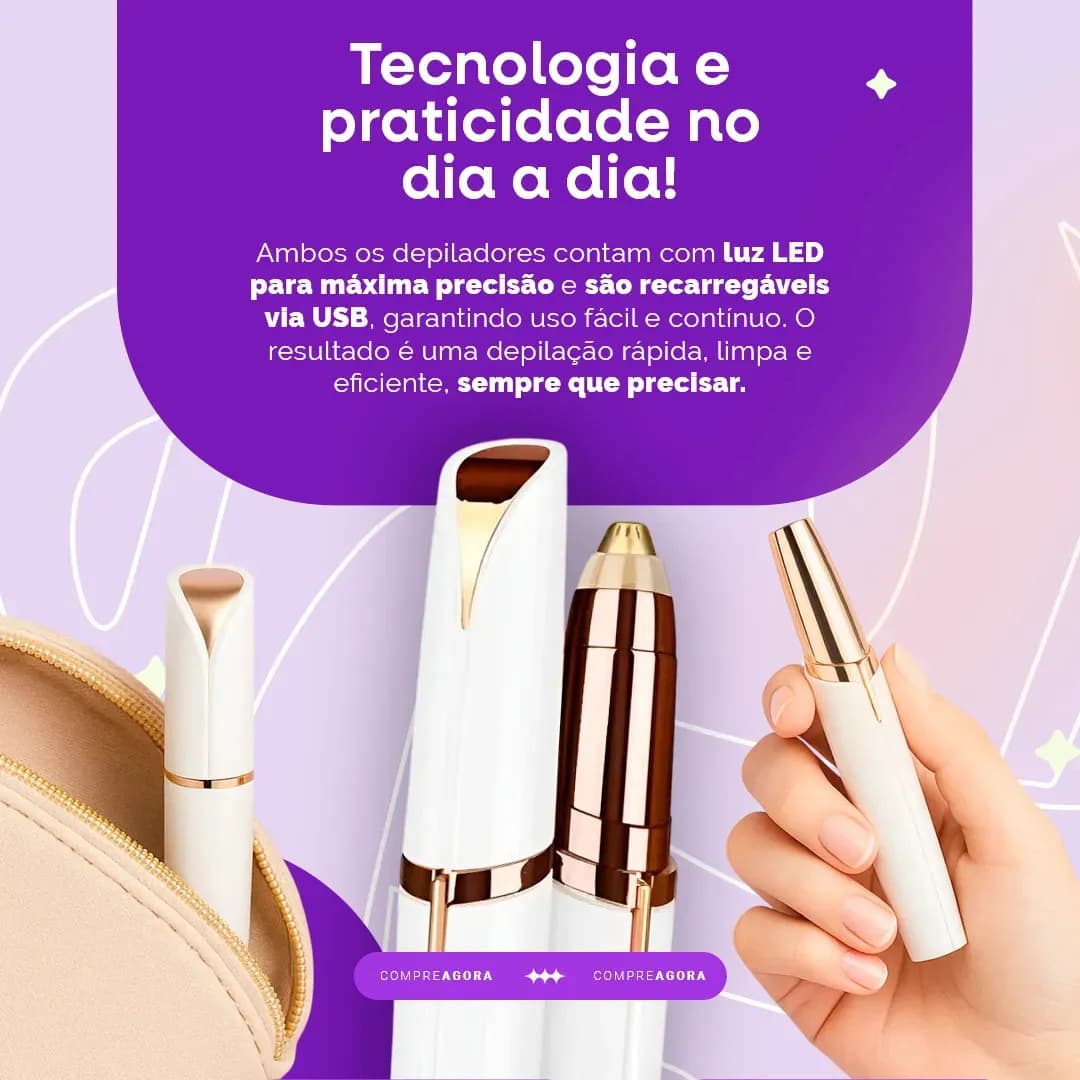Kit Caneta Depiladora Sobrancelha + Batom Depilador Facial eletrico recarregavel - CROWLEY — imagem 5