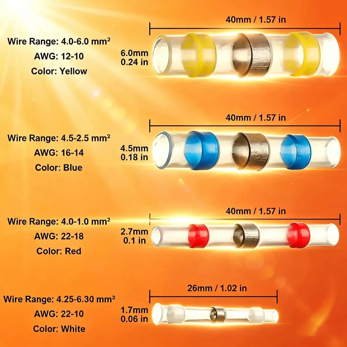 Kit Conectores de Solda Termo Retráteis, 300 Peças, para Cabos de 0,25-6,0 mm² com Vedação Impermeável — imagem 4