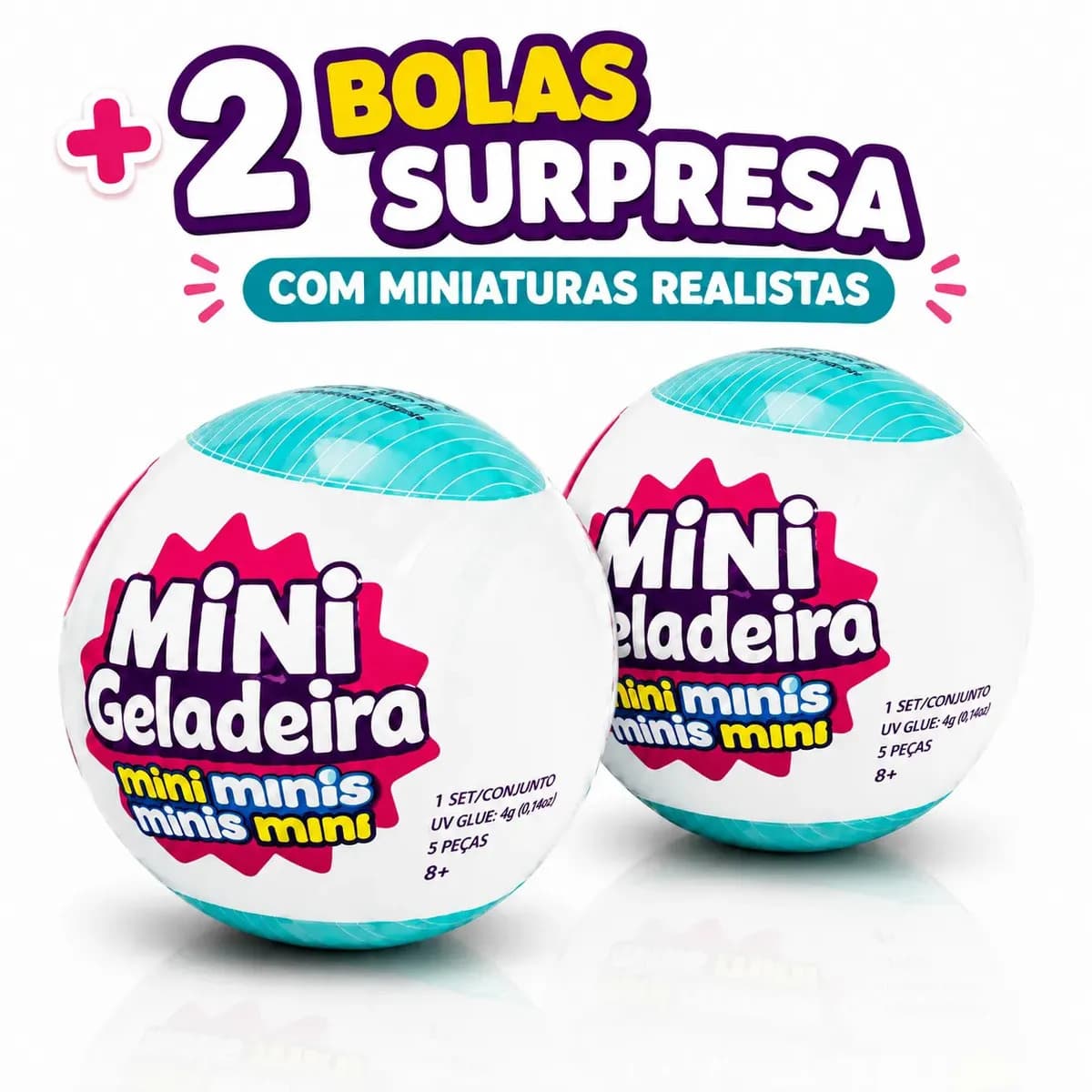 Mini Geladeira de Brinquedo Epsilon Rosa com Luz LED e 2 Cápsulas Surpresa — imagem 3