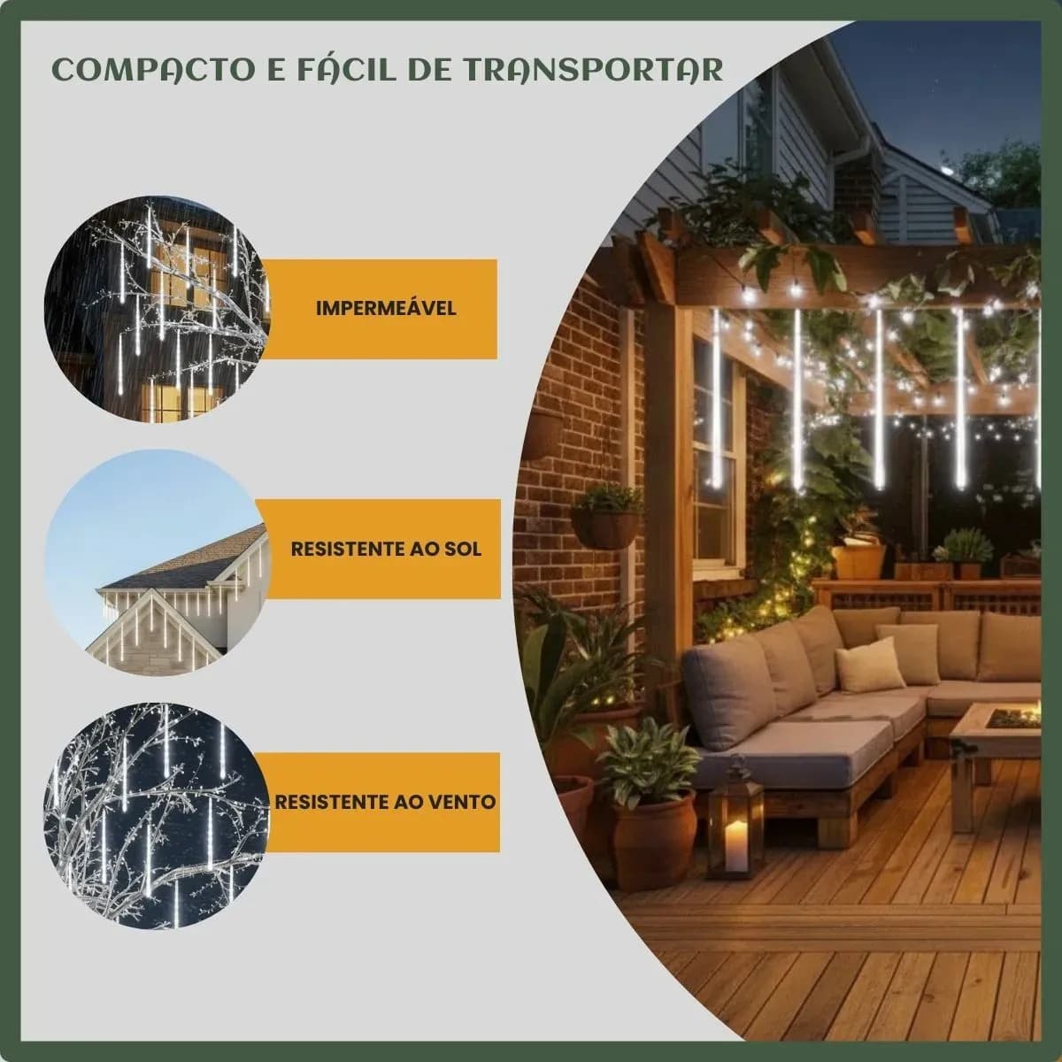 Cascata Meteoro 50cm 8 Tubos Led 3 Metros Bastão Chuva IP65 Decoração Natal Festas Bivolt Cor Branco Frio LuvinCo — imagem 2