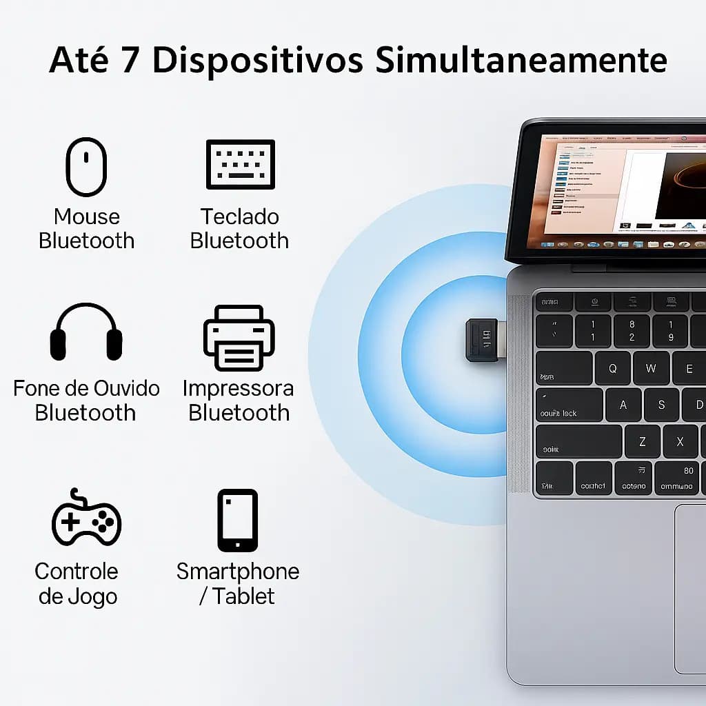 Adaptador Rec Bluetooth 5.4 P/ Computador Até 7 Dispositivos — imagem 3