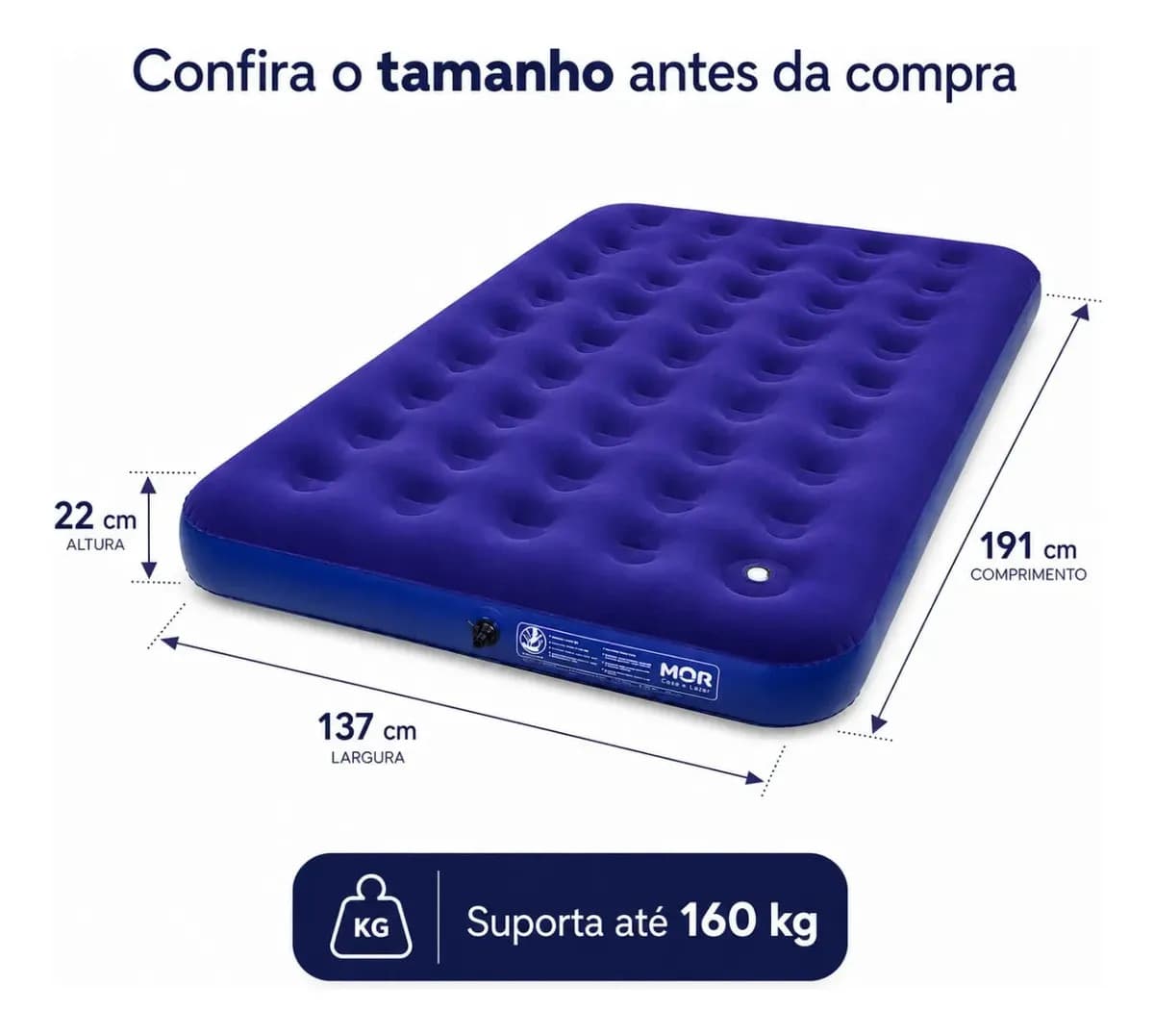 Colchão Casal inflavel Com Inflador Acoplado Camping Mor Azul — imagem 2