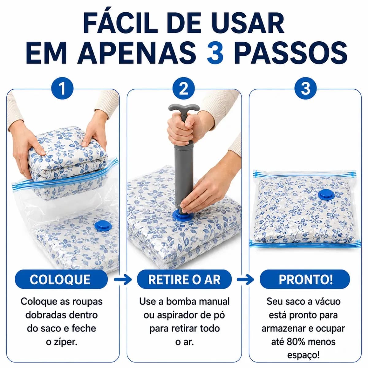 Kit 10 Sacos à Vácuo 50x60cm + Bomba manual Inclusa Organização Roupas Edredons Cobertores Mala Viagem — imagem 2