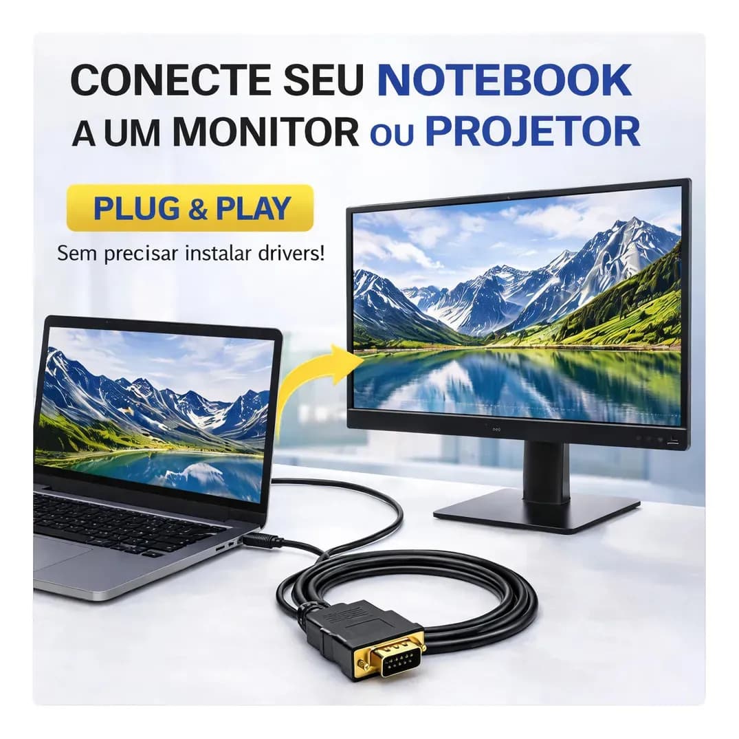 Cabo Conversor Hdmi Macho X Vga Macho 1.8 Metros Ezsias Armarinhos — imagem 5