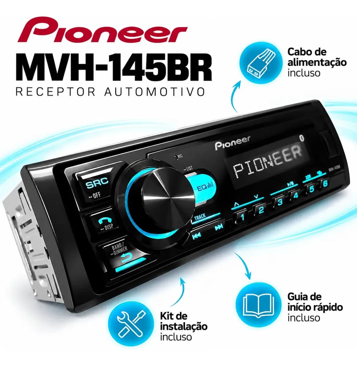 Radio Pioneer Bluetooth Automotivo Mvh-145br Usb Mp3 Fm