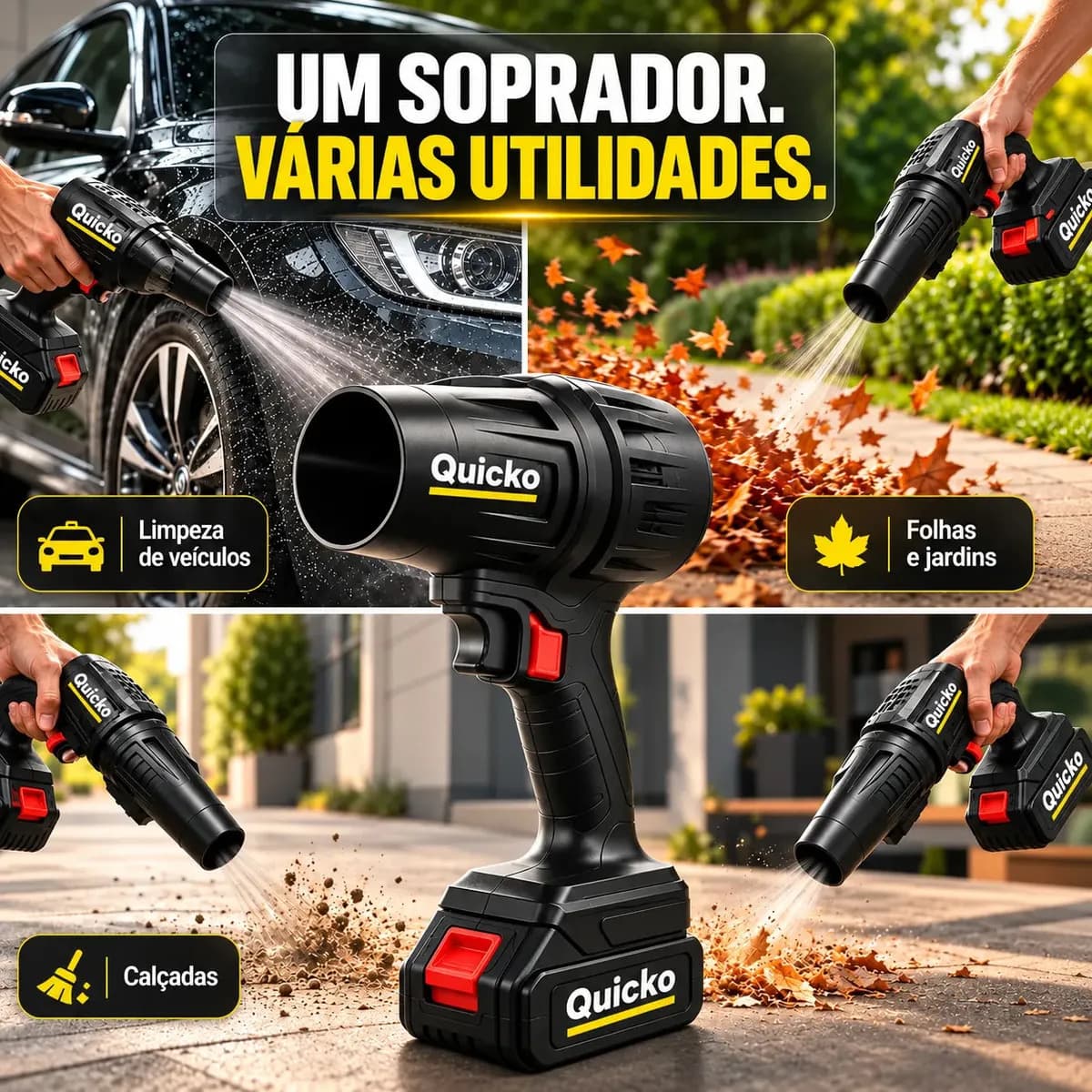Soprador Turbo Portátil OUHAI 48V 1050 W com 2 Baterias de 2 Ah 210 km/h Preto — imagem 5