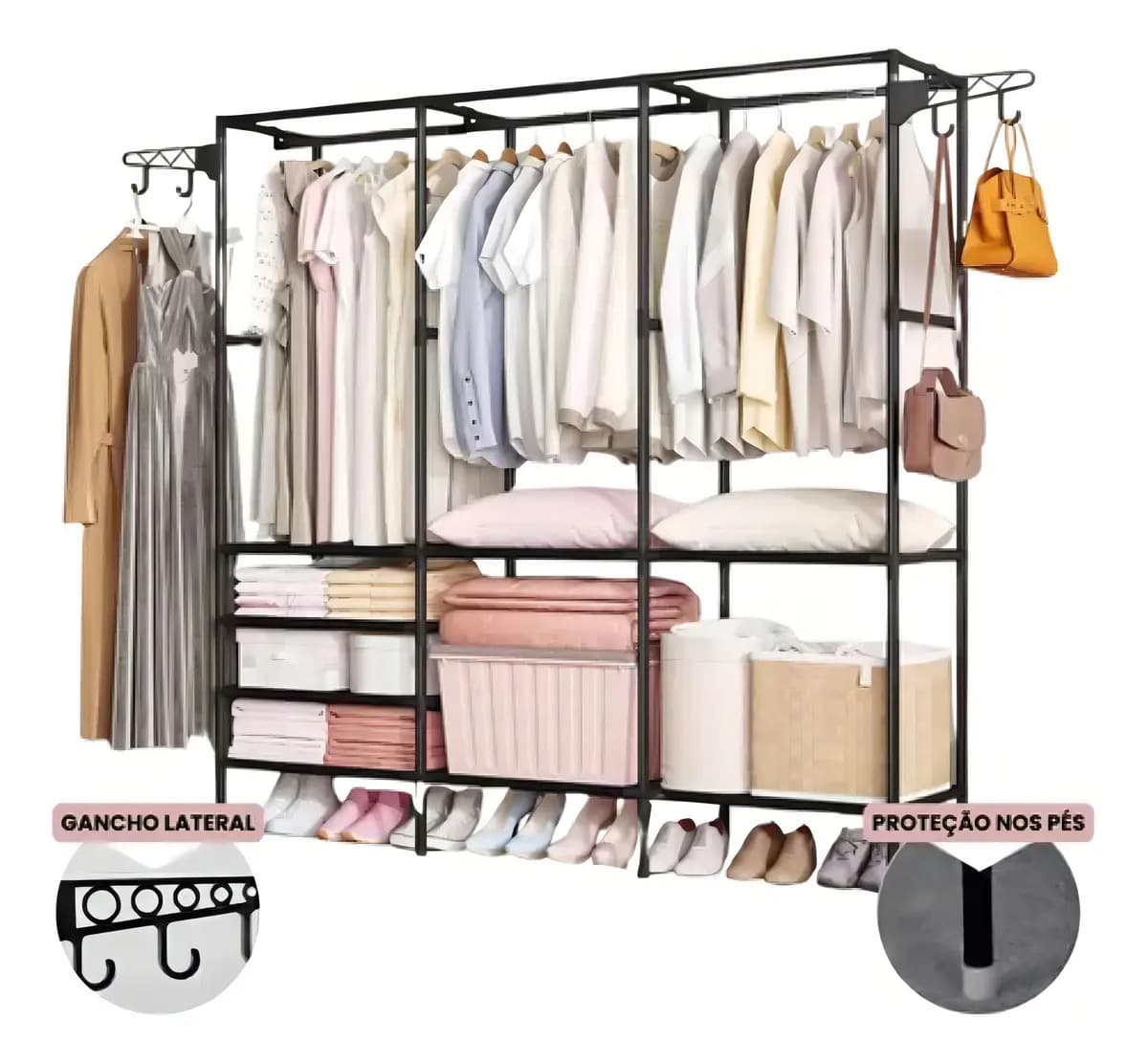 Cabideiro Arara Closet Roupas Sapateira Triplo Cor Preto — imagem 6