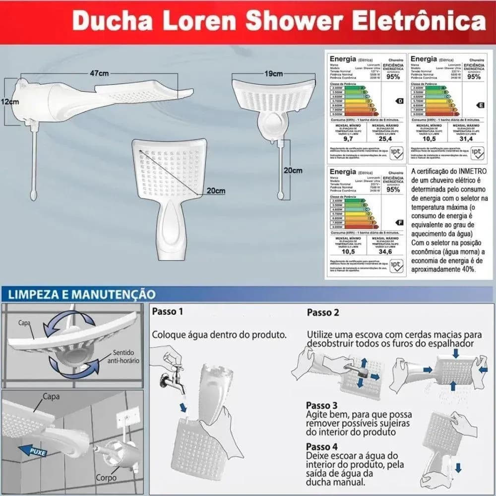 Ducha Eletrônica Lorenzetti Loren Shower Ultra 7500W 220V Branco — imagem 6