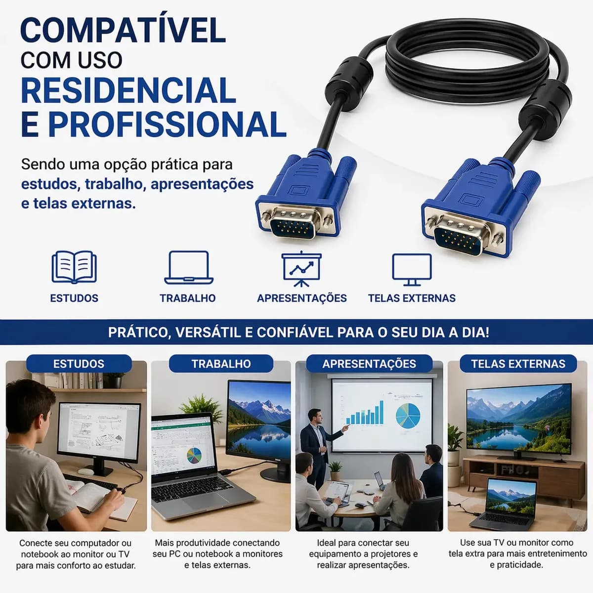 Cabo Vga 1,5m Macho X Macho Com Filtro Para Monitor Pc Tv Projetor Notebook 15 Pinos Conexão Estável Alta Qualidade Imagem Nítida Compatível Com Tela Externa Us — imagem 5