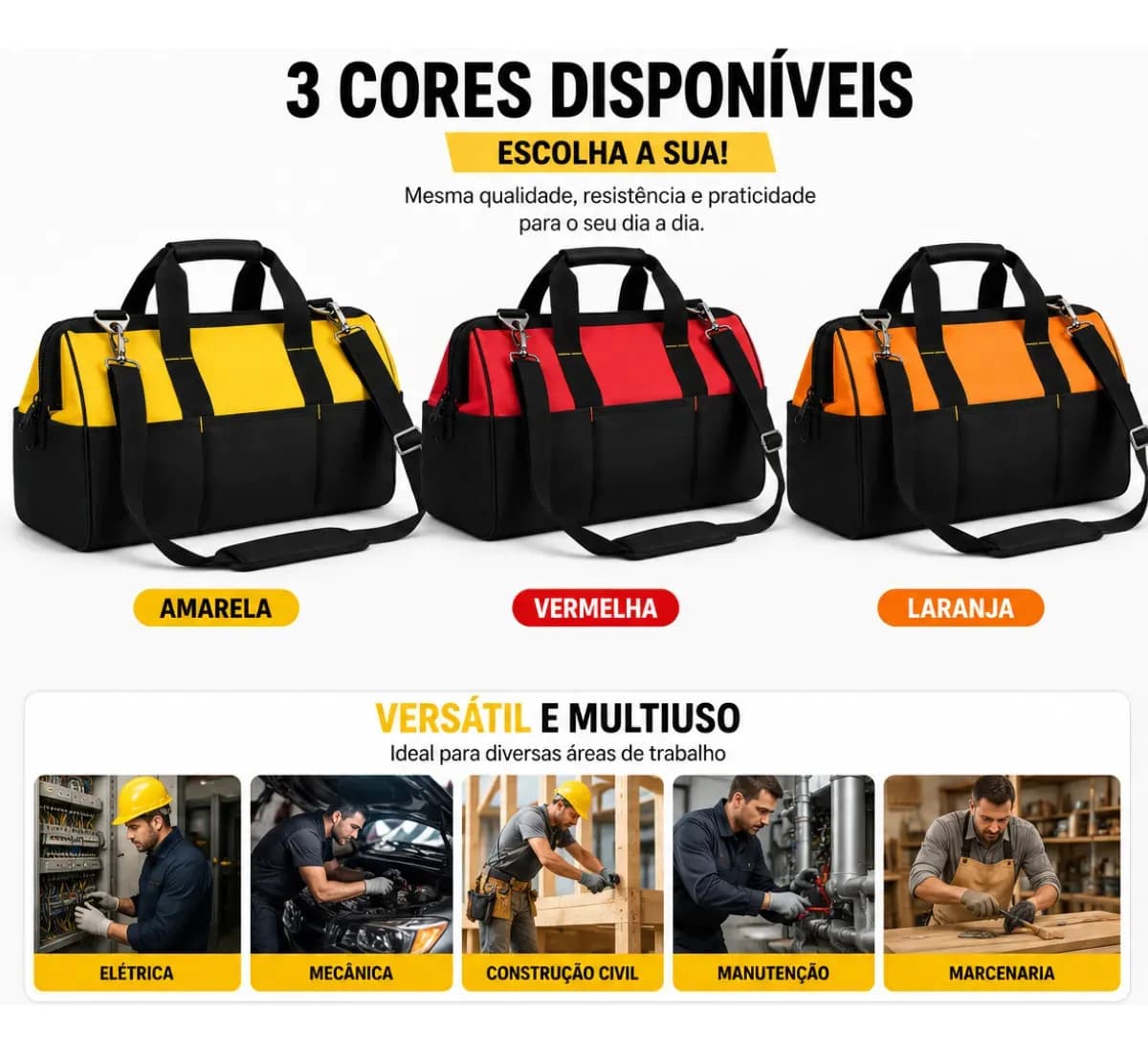Bolsa Ferramentas Grande Reforçada Manutenção Eletricista Com Alça Laranja — imagem 2