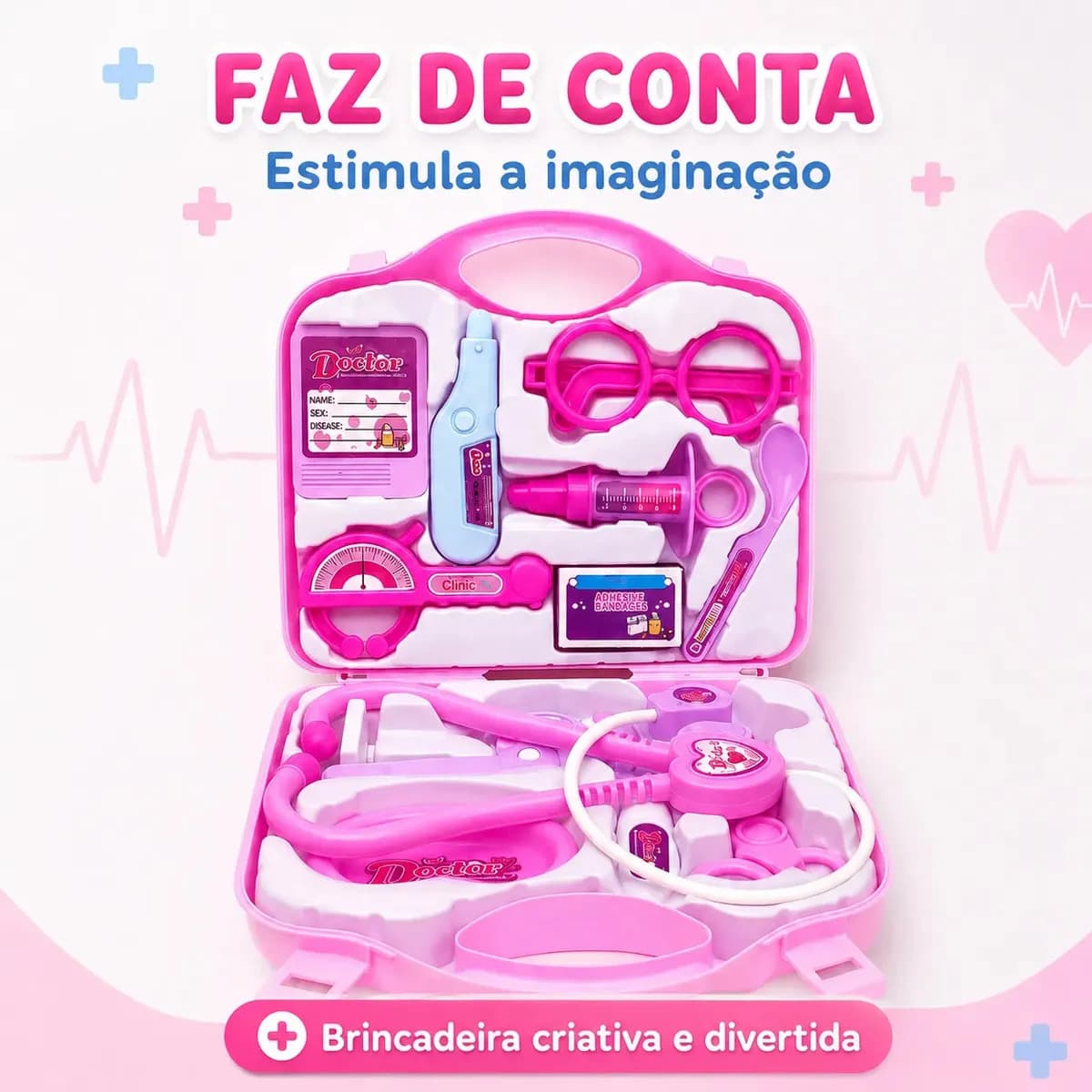 Kit Médico Infantil Rosa Kizumba com Maleta de Brinquedo Doutor para Crianças — imagem 3