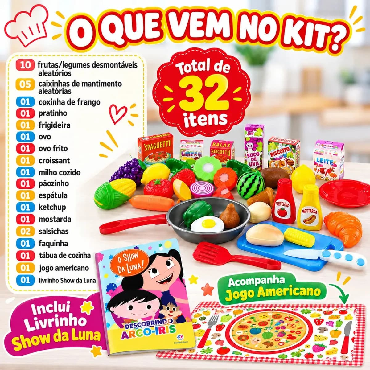 Kit Brinquedo Comidinha Infantil Frutas Velcro Frigideira 30 peças — imagem 4