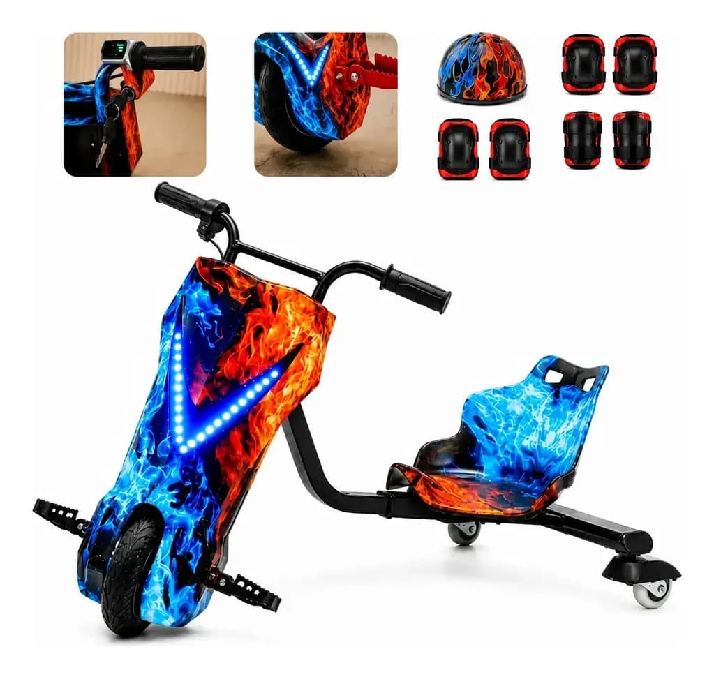 Patinete Elétrico Infantil Triciclo PARES Drift Bluetooth 3 Rodas Vermelho Diversão e Lazer + Kit de segurança — imagem 6