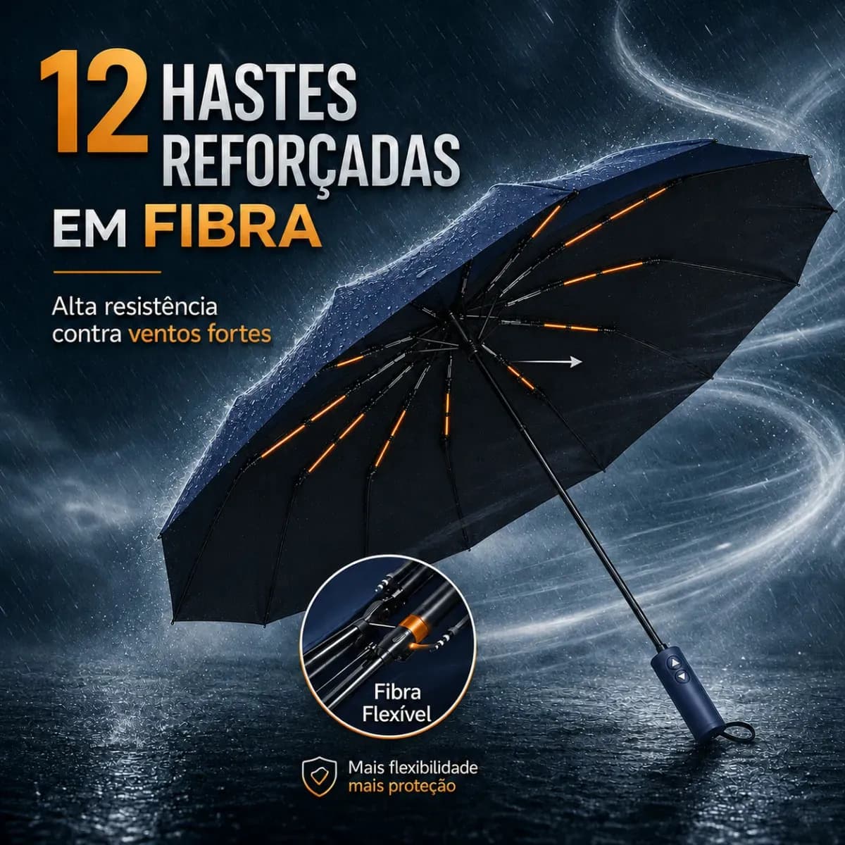 Guarda Chuva Abre E Fecha Automático Reforçado Contra Vento Proteção Uv Azul — imagem 3