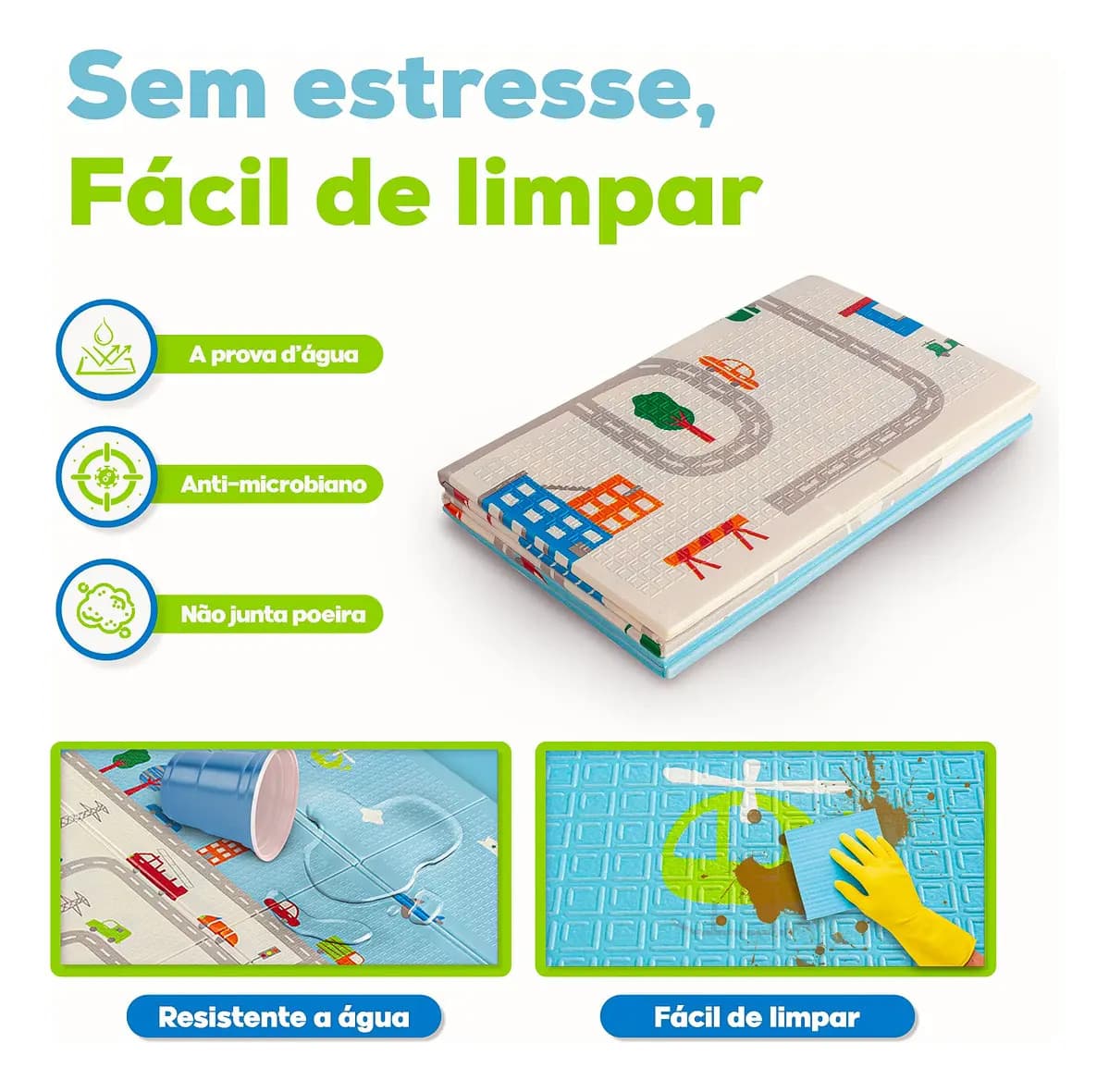 Tapete Infantil Emborrachado Sensorial Dobrável Dupla Face Educativo Cidade I Love Baby — imagem 4