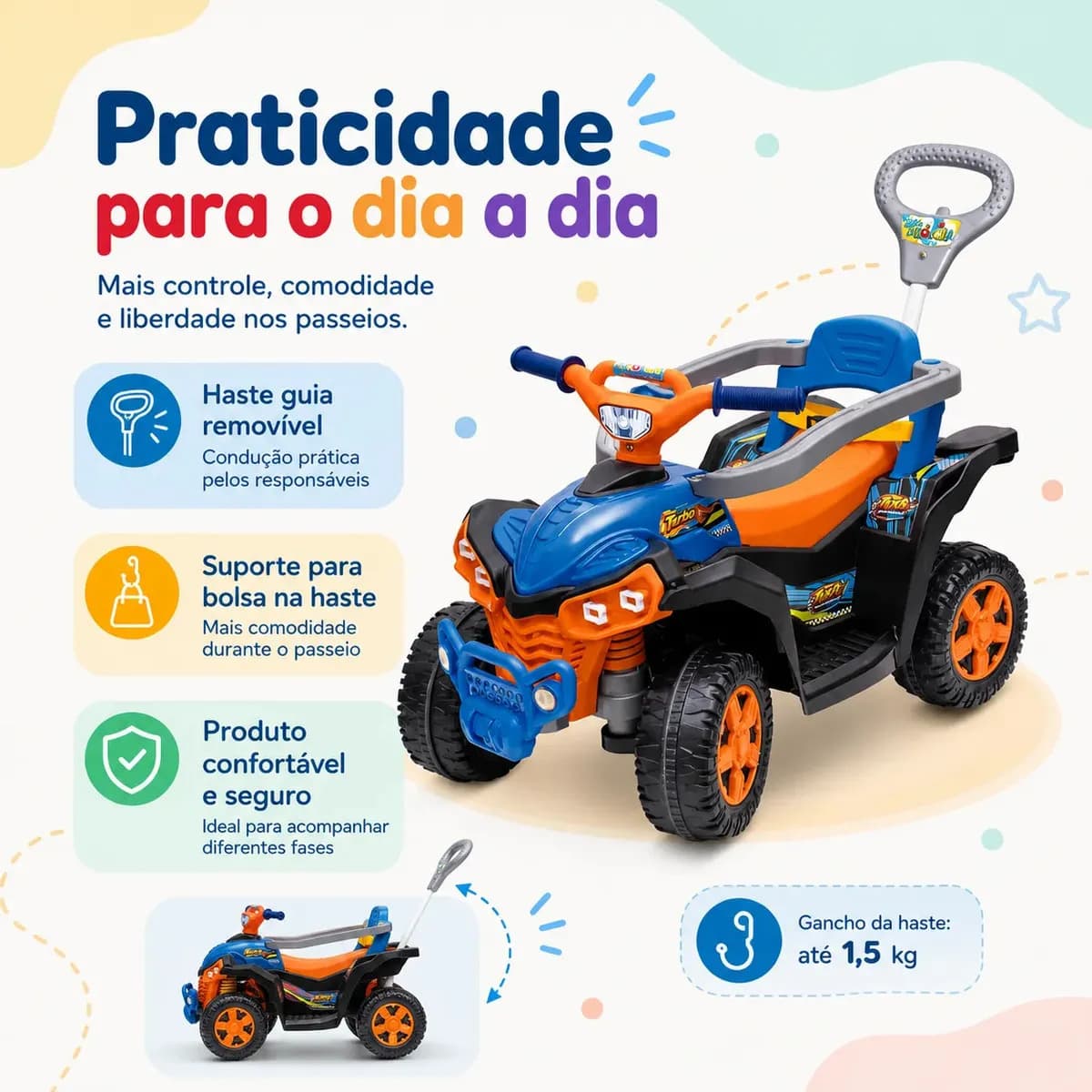 Carrinho De Passeio Wheels Quadriciclo Infantil Andador Empurrador Maral Baby Quad Laranja — imagem 6