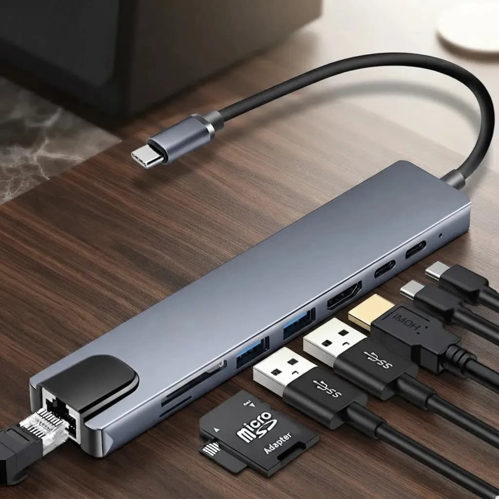 Adaptador Hub USB-C 8 Em 1 Adaptador Multiportas Macbook Pc Notebook — imagem 3