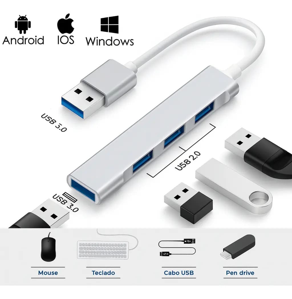 Hub Usb Adaptador 3.0 Extensor 4 Portas Computador Notebook Pc 5 Gbps Personalized View — imagem 3