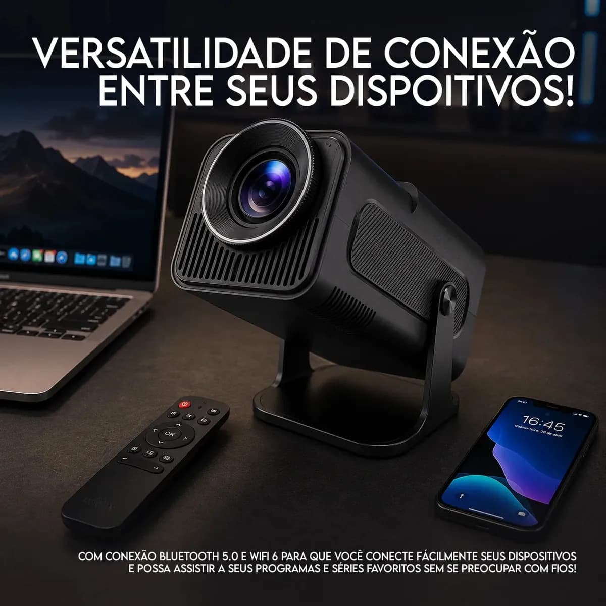 Projetor HY320 Davely Smart TV Android WiFi 6 390 ANSI Lumens Full HD Suporte 4K HDMI Bluetooth 85-200 Polegadas Alto Falante Com Controle Remoto Bivolt Portáti — imagem 6