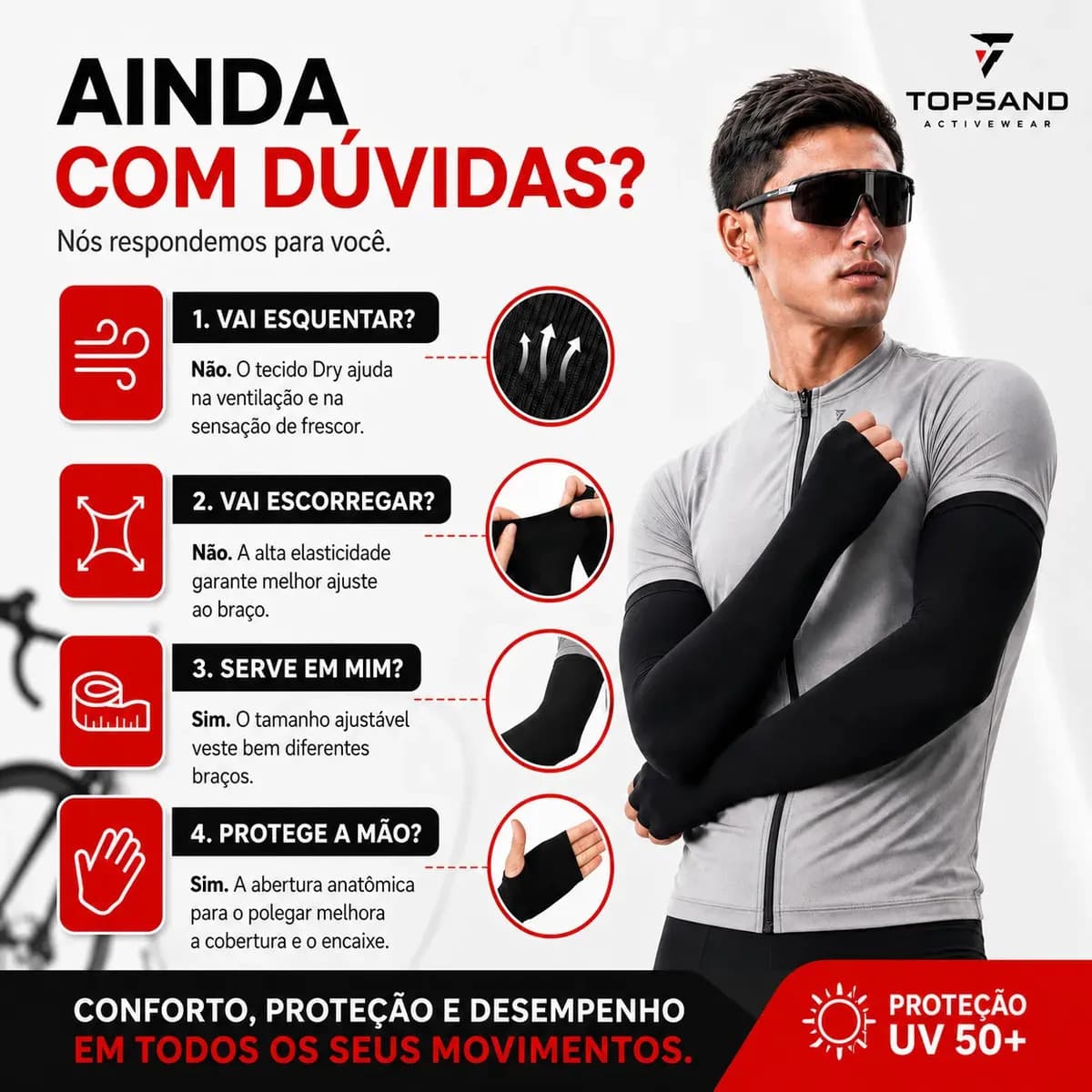 Manguito Uv50+ Proteção Solar Compressão Para Ciclismo Corrida Bike Moto Academia Treino Esportivo Manga Respirável Secagem Rápida Confortável Unissex Alta Perf — imagem 6