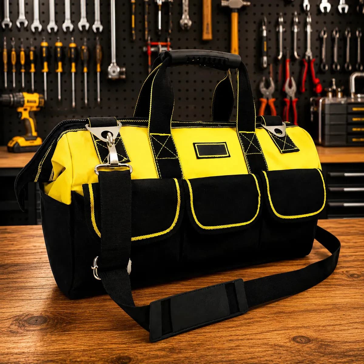 Bolsa Maleta Ferramentas 16 Bolsos 1 unidade Reforçada Impermeável Eletricista Mecânico Encanador Pedreiro Organizador Mala Fundo Rígido Profissional Meow