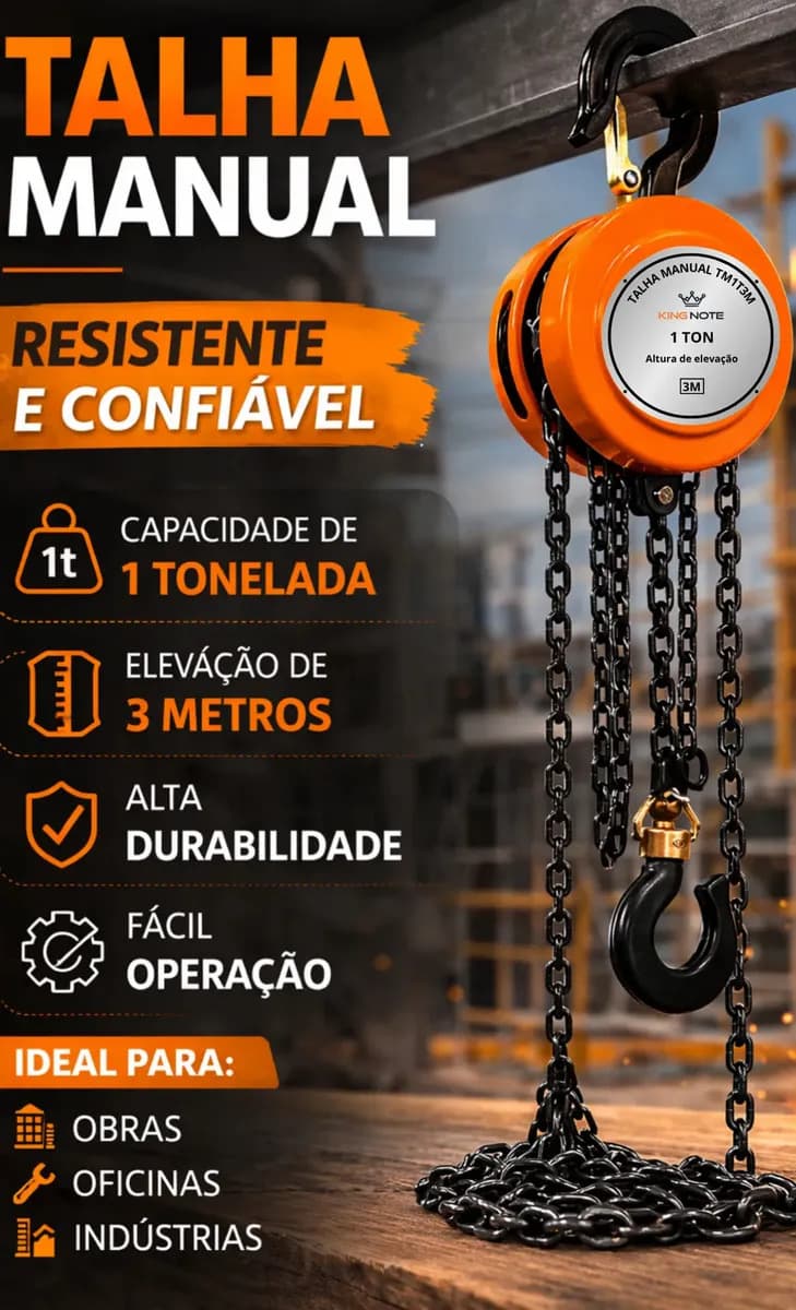 Talha Manual 1 Tonelada 1000kg Corrente 3 m de Elevação Com Freio — imagem 5