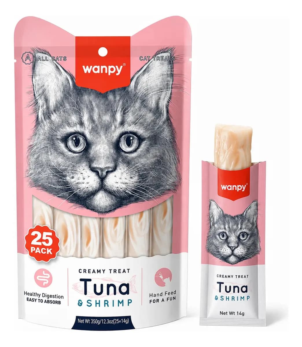Petisco Gato Wanpy Creamy Atum Camarão 350g 25 Und 14g Cada — imagem 5