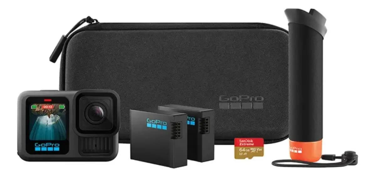 GoPro HERO13 Black Bundle - Kit com Câmera de Ação à Prova d'água 10m, 5.3K60, HLG HDR, 27MP, HyperSmooth 6.0, GPS, Wi-Fi 6 e Acessórios Extras The Handler, Bat