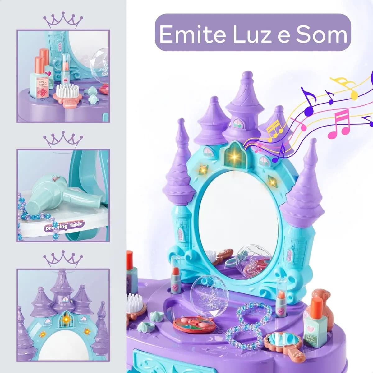 Penteadeira Castelo Emite Luz E Som Princesa Infantil Azul — imagem 3