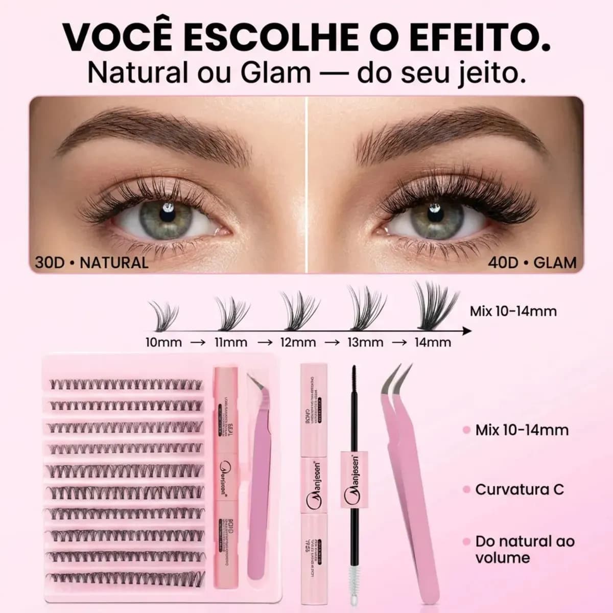 Kit Extensão de Cílios Tufos Mix 30D e 40D com Cola e Pinça para Maquiagem — imagem 3