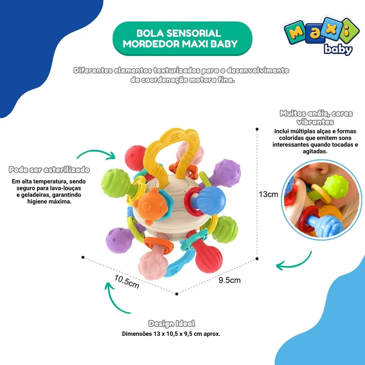 Mordedor Chocalho Bebê Bola Sensorial Massageador Maxi Baby — imagem 5