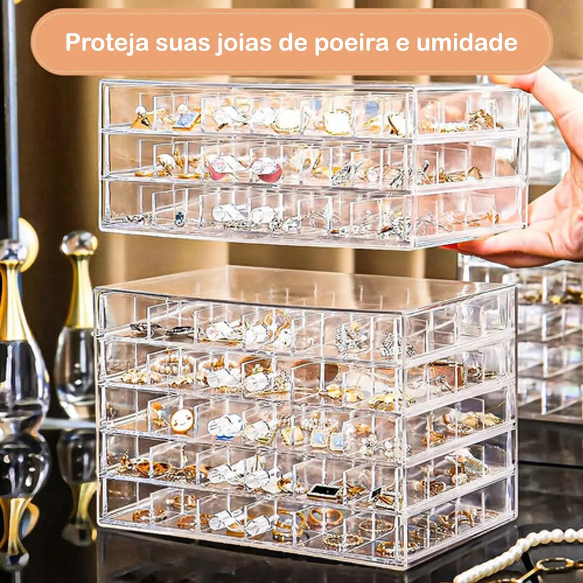Porta Joias Cadencia Transparente Acrilico 5 Camadas 120 Divisórias — imagem 6
