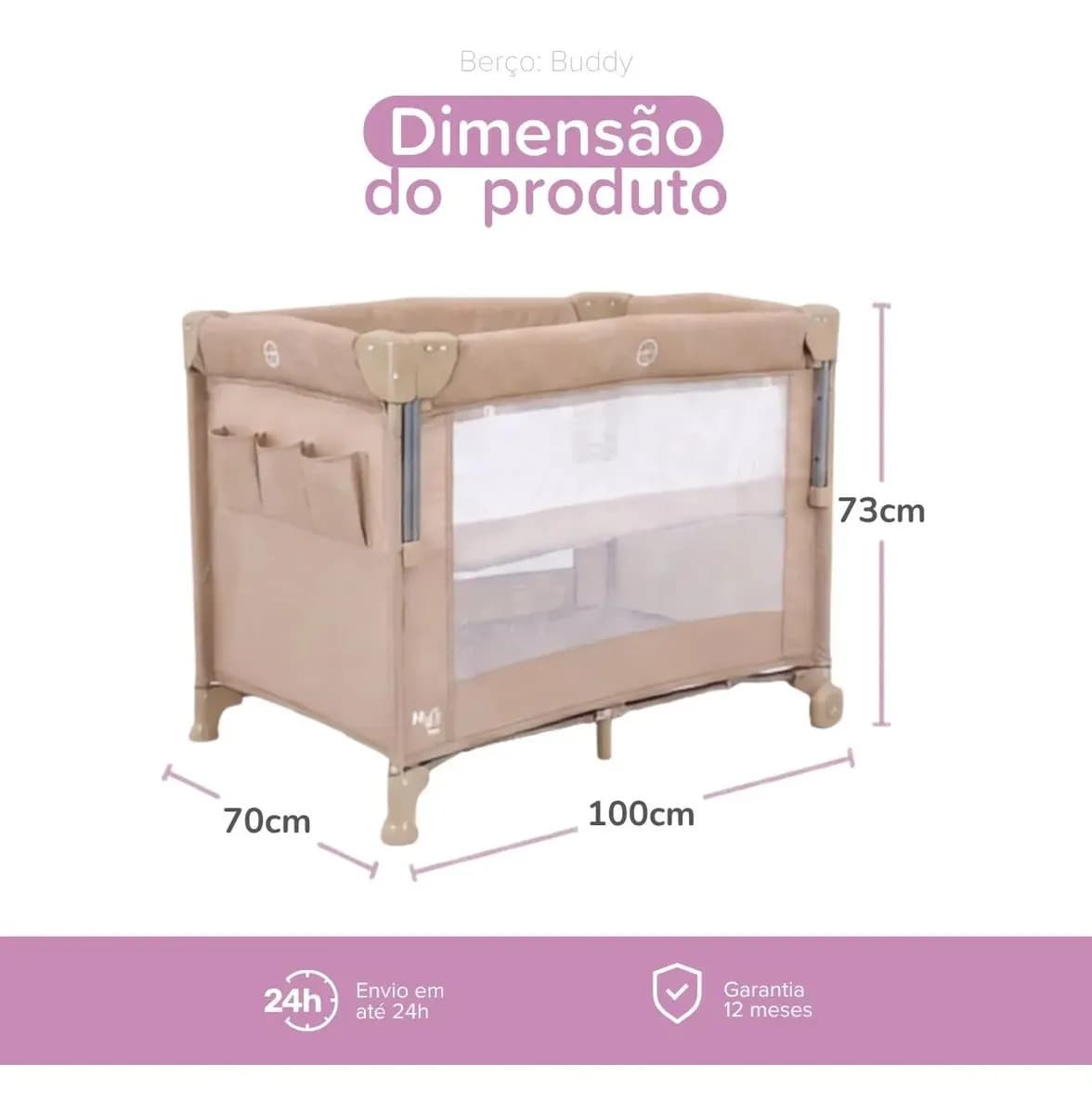 Berço Cercado Portátil Bebê Co-bed Acoplado Desmontável 2 Alturas Buddy Maxi Baby - Bege — imagem 5
