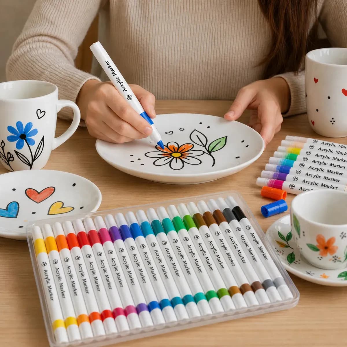 Caneta Marcadora Acrílica 36 Cores Canetinha Ponta Pincel Profissional Para Desenho Pintura Colorir Artesanato Madeira Vidro Plástico Metal Resina Scrapbook Mar — imagem 5